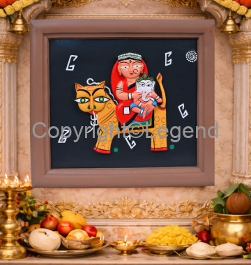 DSC_2399 Durga Ma Seated On Tiger- Painting (Jamini Roy) - Image 1